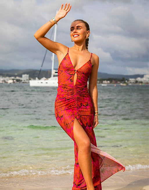 South Beach x Miss Molly Mesh Maxi Beach Summer Dress in Abstract print-Multi