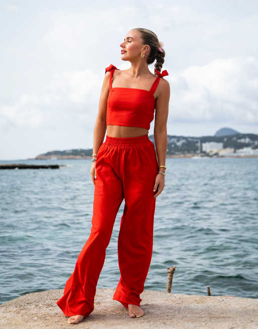 South Beach X Miss Molly - Strandbroek met trekkoord in gebrand oranje, deel van co-ord set 