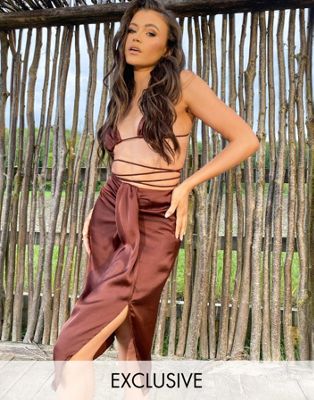South Beach X Natalya Wright Exclusive beach sarong skirt in brown