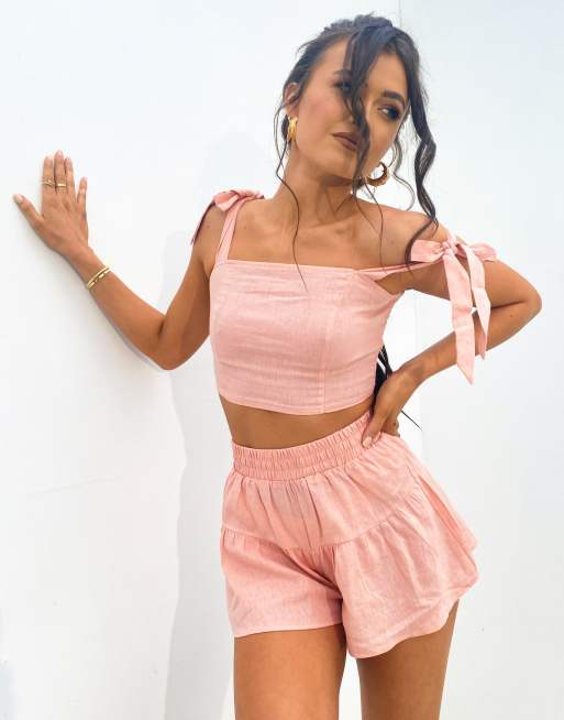 South Beach X Natalya Wright Exclusive co-ord high waist short in dusty pink, 3 of 4