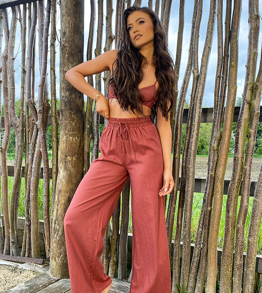 South Beach X Natalya Wright Exclusive high waist beach pants in brown