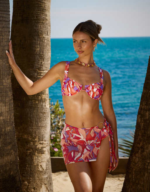 South Beach X Sasha Corte-T abstract print wrap sarong in pink multi, 4 of 4
