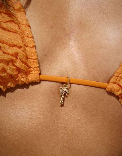 South Beach X Sasha Corte-T ruffle triangle bikini top in orange, 3 of 5