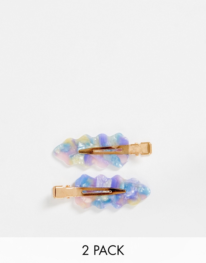 South Beach x2 multipack hair clips in blue marble resin