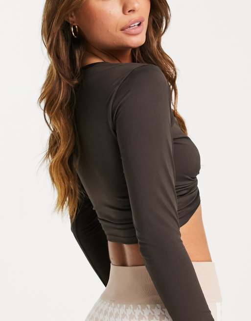 South Beach yoga long sleeve crop top in black