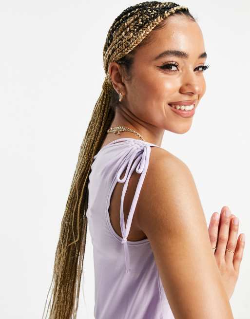 South Beach Yoga shoulder tie tank in lilac, 3 of 4