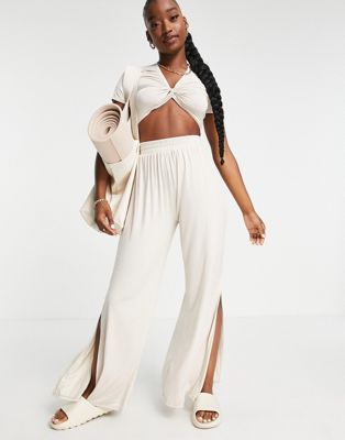 South Beach yoga wide leg trousers in off white
