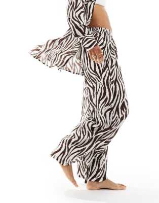 zebra print beach pants in brown - part of a set