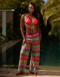 [South Beach] South Beach zigzag crochet beach pants in multi 14 Multi