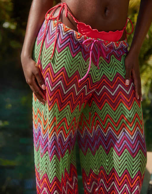 South Beach zigzag crochet beach pants in multi , 3 of 3
