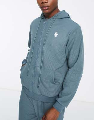 South Beach zip through waffle hoodie in gray