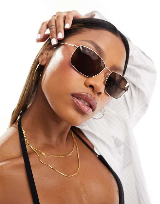 South Beach – Złote kwadratowe okulary przeciwsłoneczne aviator z metalowymi oprawkami 