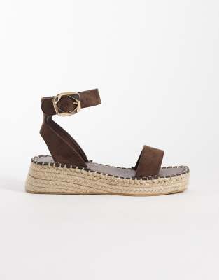 South Beach - Zweiteilige Espadrilles-Sandalen aus Leinen in Gold-Brown