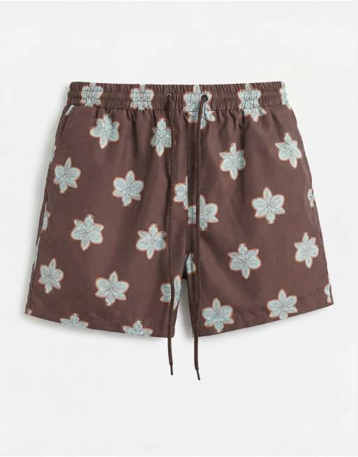 South Beach - Zwemshort met bloemmotief in donkerbruin, 6 van 7