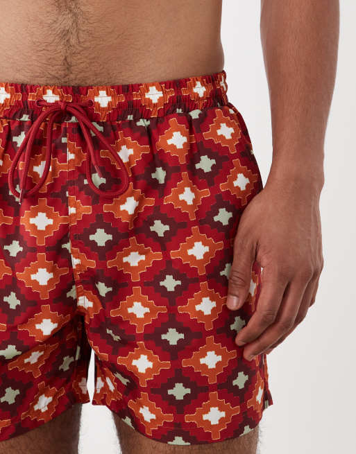 South Beach - Zwemshort met geometrische print in rood multi, 3 van 5