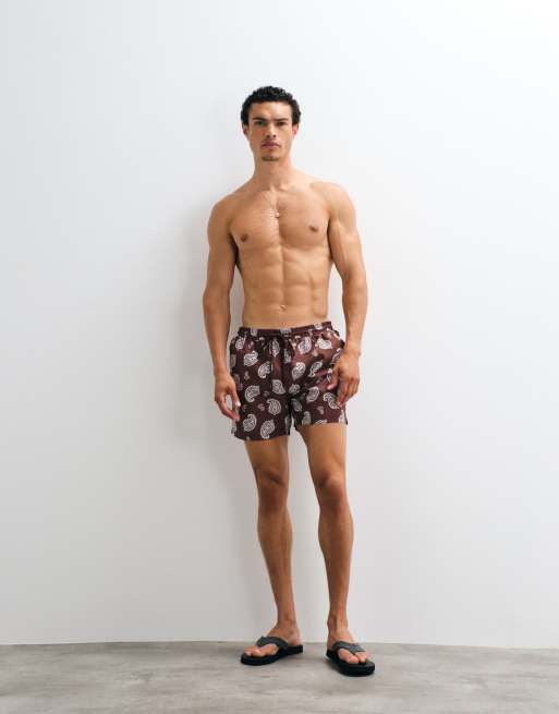 South Beach - Zwemshort met paisley motief in donkerbruin, 2 van 7