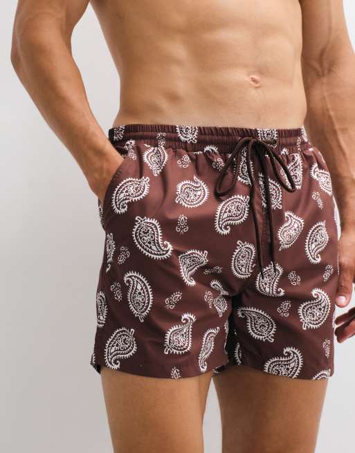 South Beach - Zwemshort met paisley motief in donkerbruin, 3 van 7