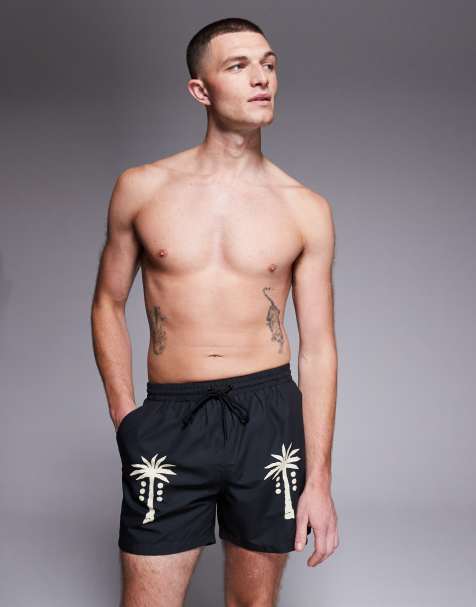 South Beach - Zwemshort met palmbomen in vervaagd zwart - view 1