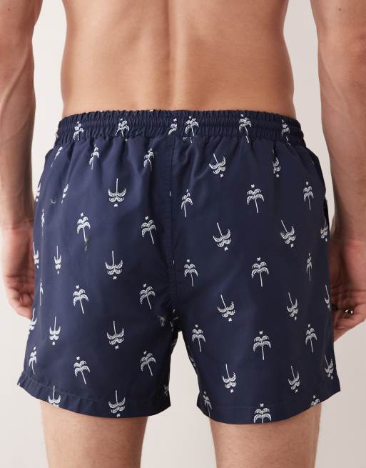 South Beach - Zwemshort met palmboommotief in marineblauw, 5 van 5