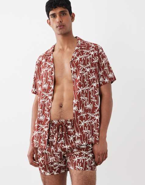 South Beach - Zwemshort met palmprint in bruin - view 1