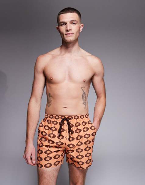 South Beach - Zwemshort met retro palmboomprint in bruin - view 1