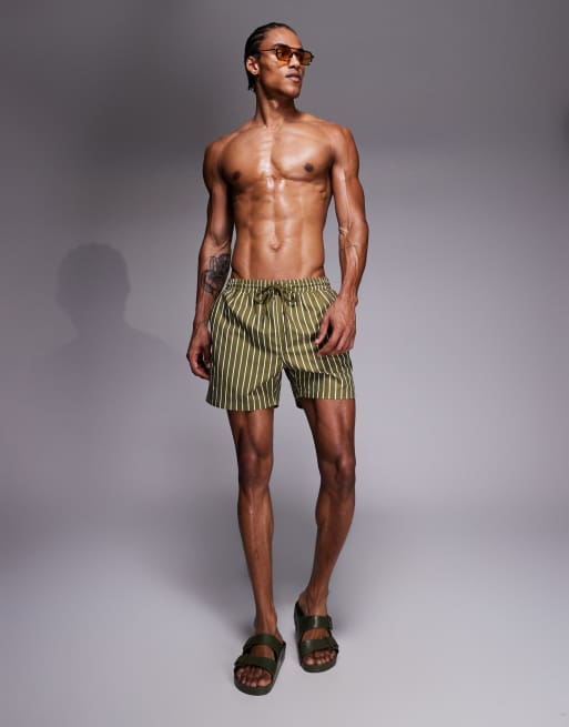 South Beach - Zwemshort met strepen in olijfgroen, 2 van 5