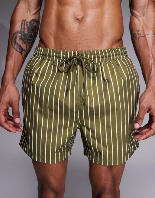 South Beach - Zwemshort met strepen in olijfgroen, 5 van 5