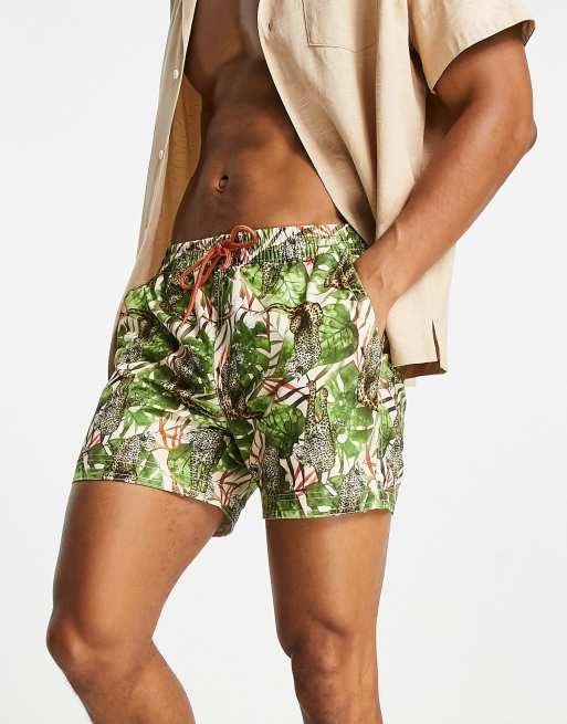 South Beach - Zwemshort met tropische print in groen