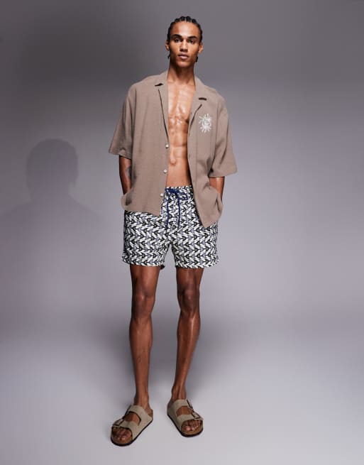 South Beach - Zwemshort met vissenprint in blauw multi, 2 van 5