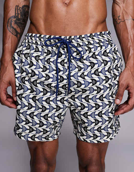South Beach - Zwemshort met vissenprint in blauw multi, 4 van 5