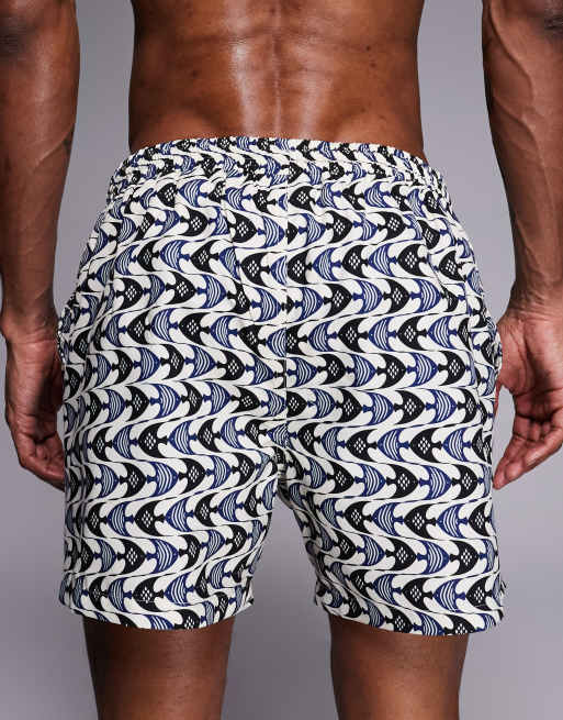 South Beach - Zwemshort met vissenprint in blauw multi, 5 van 5