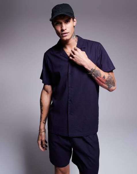 Southbeach beach linen look shirt co-ord in Navy - view 1