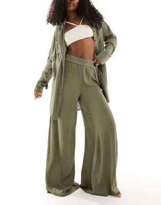 Southbeach oversized beach pants in olive-Green