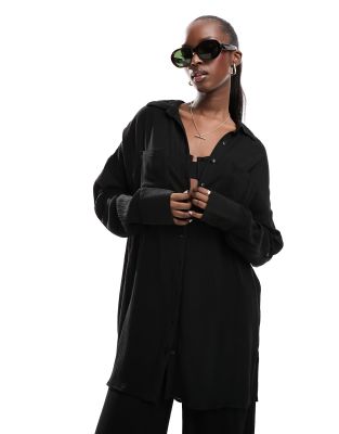 South Beach Southbeach oversized beach shirt in black