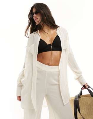 South Beach Southbeach oversized beach shirt in cream-White