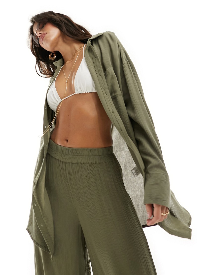 South Beach Southbeach Oversized Beach Shirt In Olive-green
