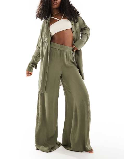 Southbeach oversized beach trousers in olive - view 1
