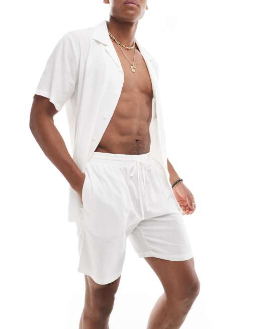 Southbeach - Short d'ensemble de plage effet lin - Blanc, 5 de 5