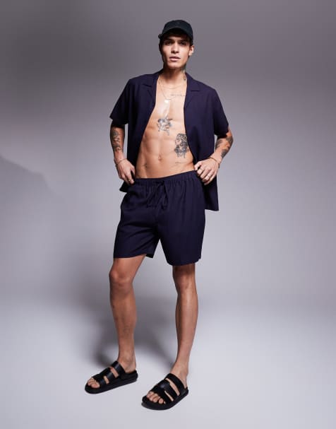 Southbeach - Short d'ensemble de plage effet lin - Bleu marine - view 1