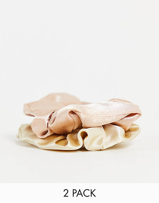 Southbeach two pack satin hair scrunchie in cream and beige