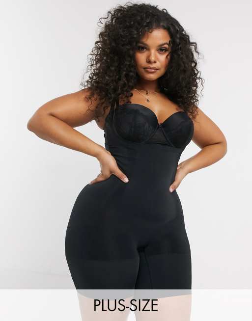 Spanx Curve Oncore mid-thigh super firm shaping bodysuit in black