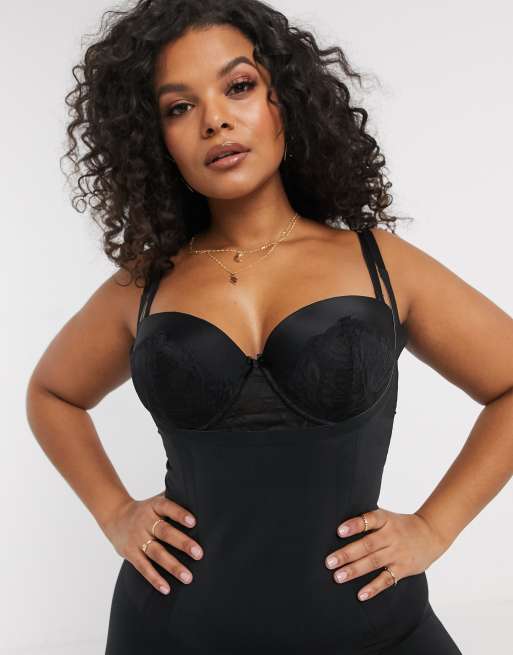 Spanx Curve – Oncore – Stark formender, bis zur Mitte der Oberschenkel reichender Bodysuit in Schwarz, 3 von 4