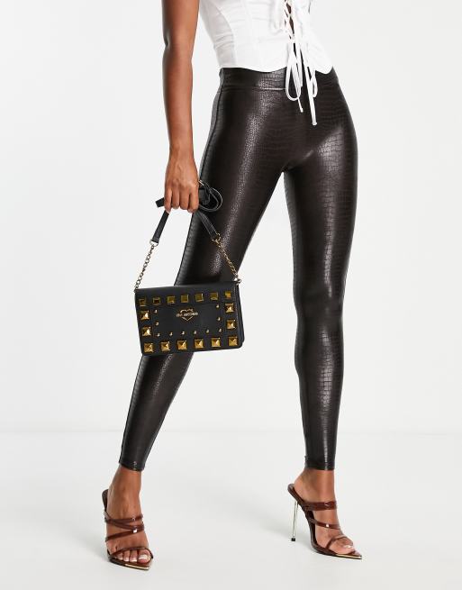 Spanx faux leather croc legging in brown/black