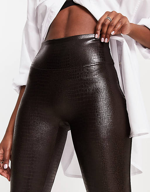 Spanx faux leather croc legging in brown