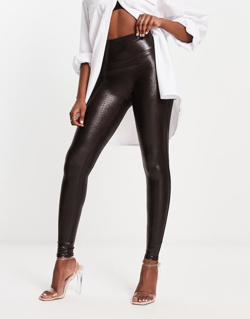 Spanx faux leather croc legging in brown/black