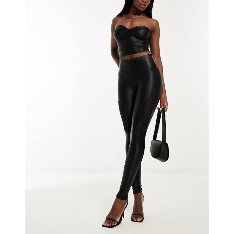 Women Black Leather Look Pants / Faux Leather Leggings / Black