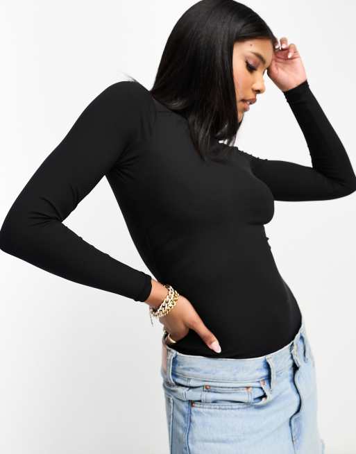 Spanx - Geribbelde body met col in zwart