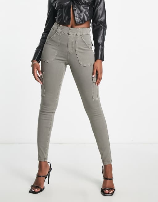 Spanx high waist skinny cargo pant in beige