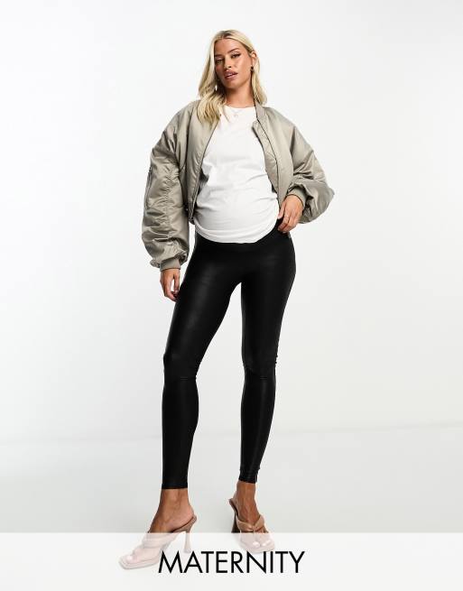 Spanx Mama – Czarne legginsy dla kobiet w ciąży z imitacji skóry