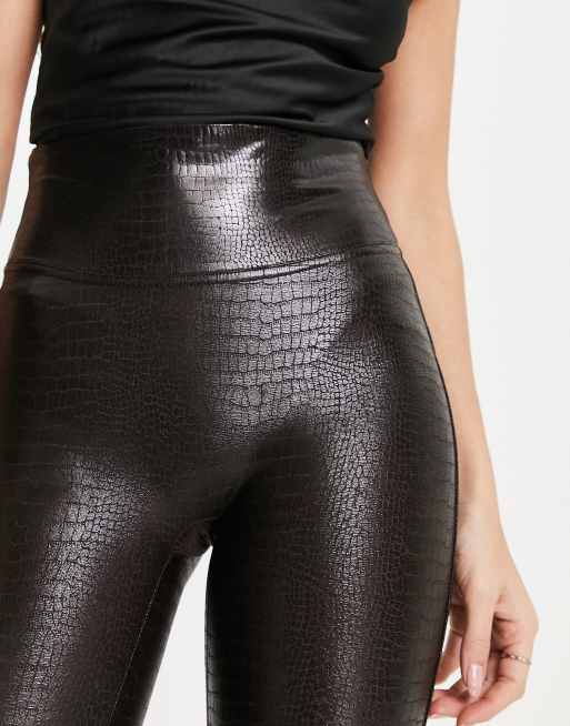 Spanx Petite faux leather croc leggings in black ASOS
